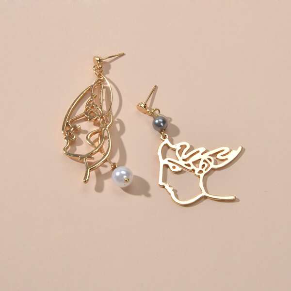 

Hollow Out Figure Charm Drop Earrings, Gold