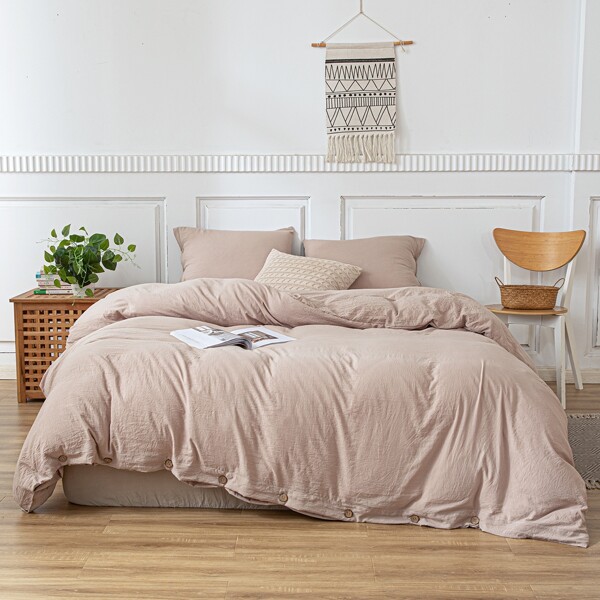 

Button Decor Bedding Set Without Filler, Apricot