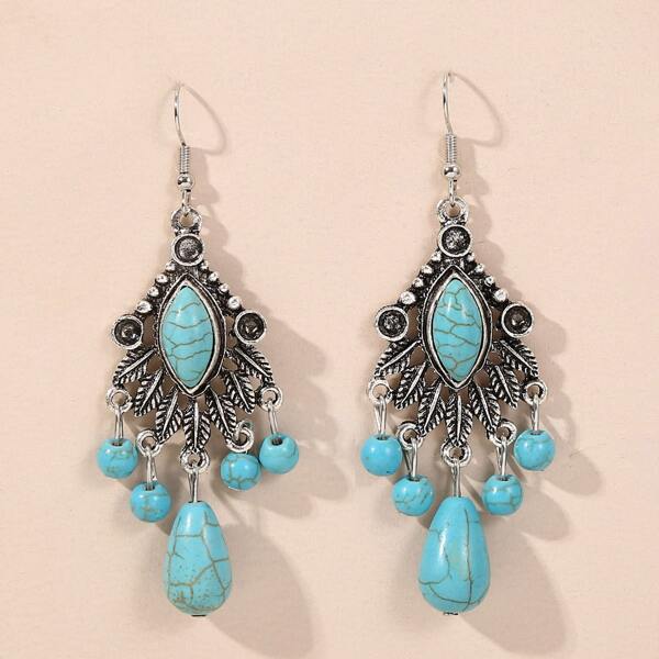 

Turquoise Decor Tassel Drop Earrings, Blue
