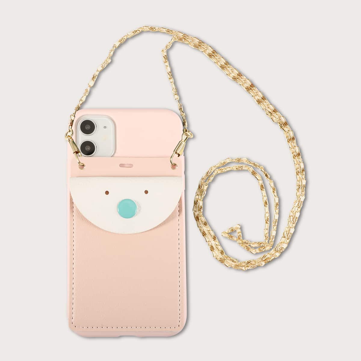 

1pc Chain Detail Wallet iPhone Case, Pink