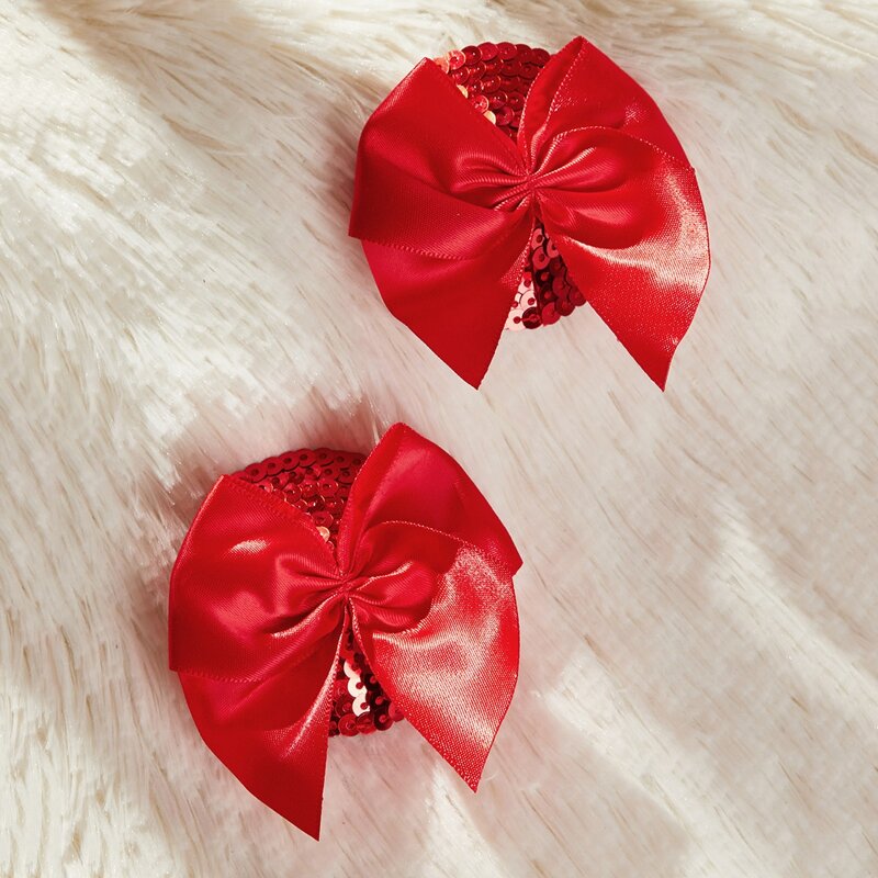 

Bow Decor Sequin Nipple Cover, Red