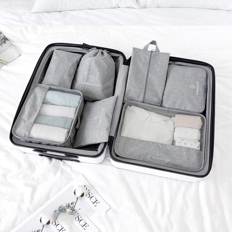 

7pcs Slogan Graphic Travel Storage Bag, Grey