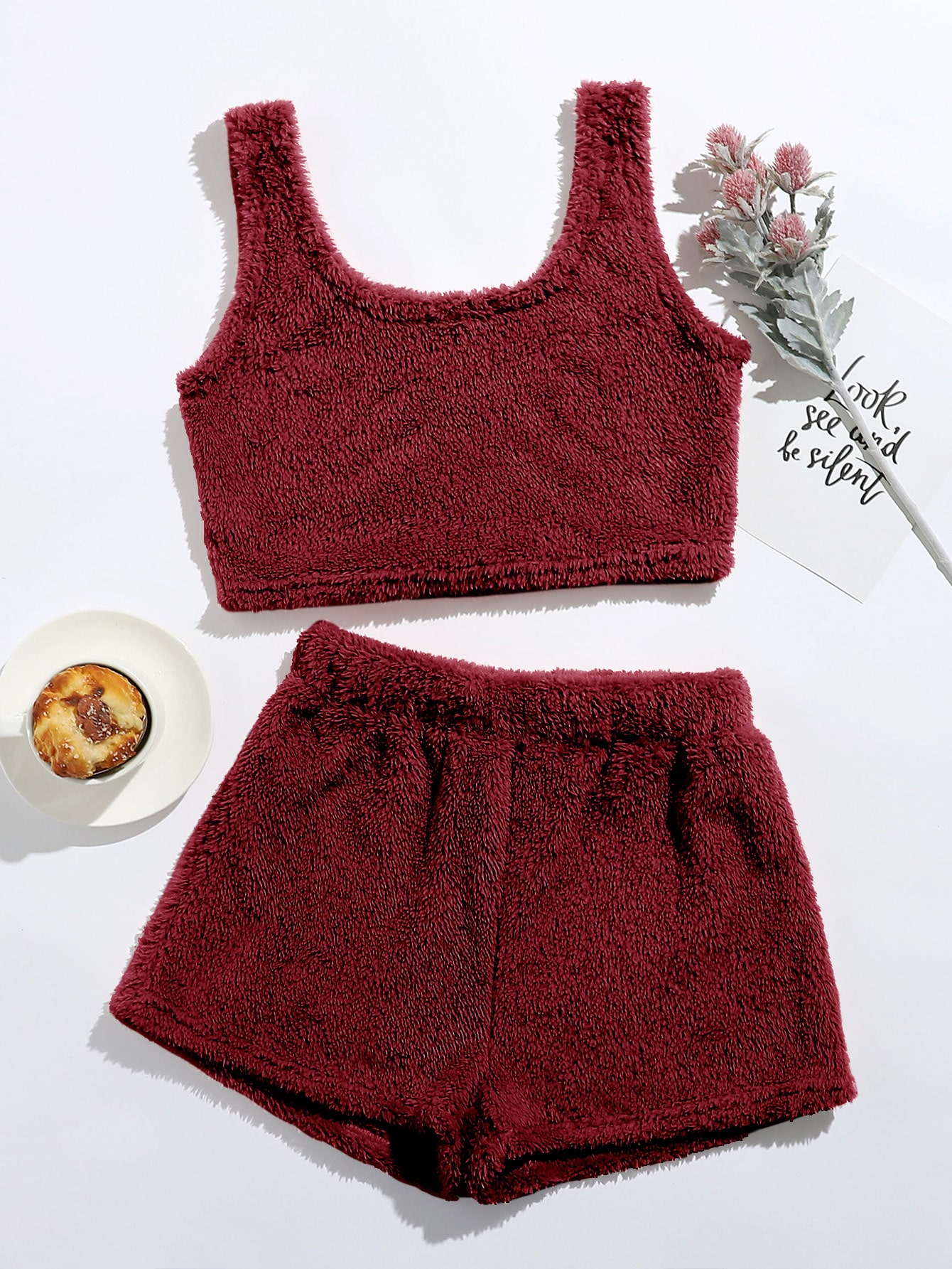 Flannel Crop Tank Top With Shorts Lounge Set thumbnail