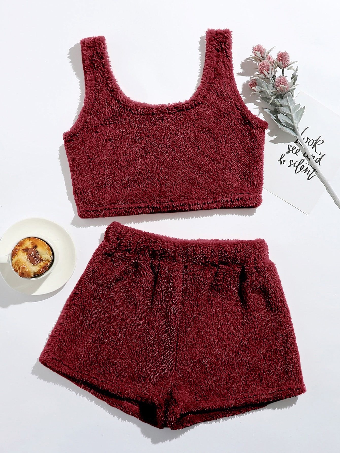 Flannel Crop Tank Top With Shorts Lounge Set