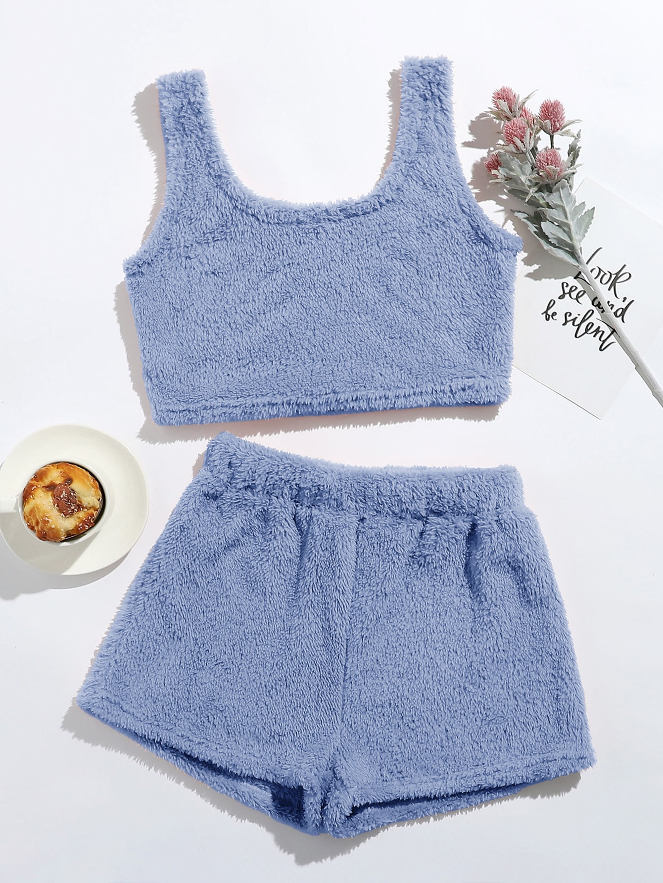 Flannel Crop Tank Top With Shorts Lounge Set thumbnail