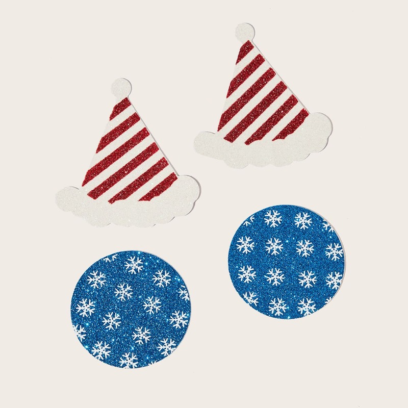 

2pairs Christmas Pattern Nipple Cover, Multicolor