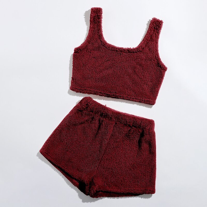 

Flannel Crop Tank Top With Shorts Lounge Set, Maroon