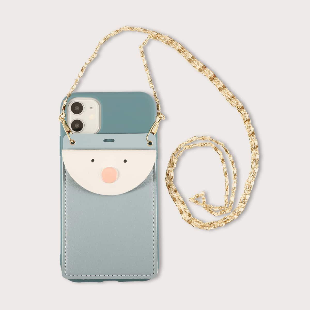 

1pc Chain Detail Wallet iPhone Case, Blue