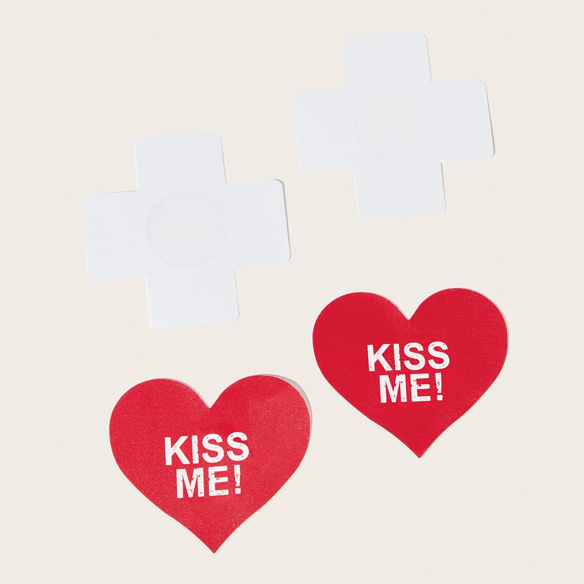 

2pairs Letter Graphic Heart Nipple Cover, Red and white