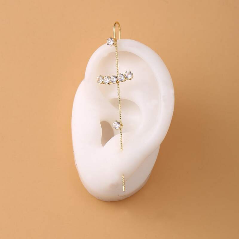 

Rhinestone Decor Thread Ear Pin, Gold