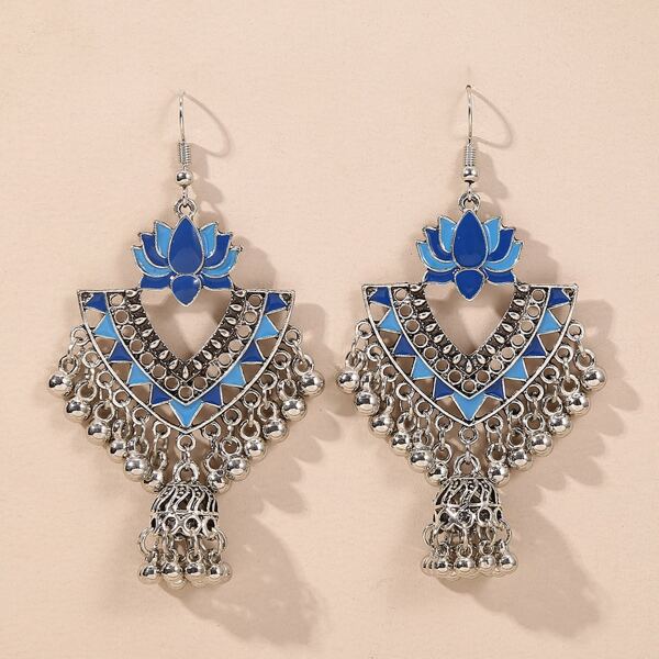 

Jhumka серьги-подвески с декором лотоса, Синий