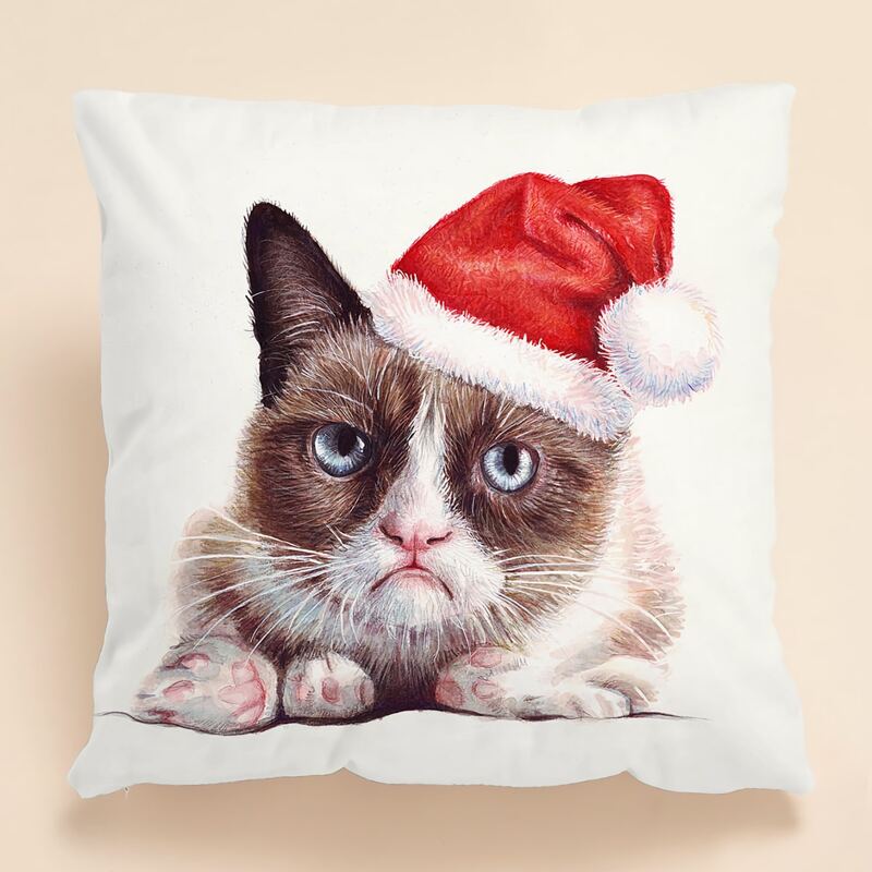 

Christmas Cat Print Cushion Cover Without Filler, Multicolor