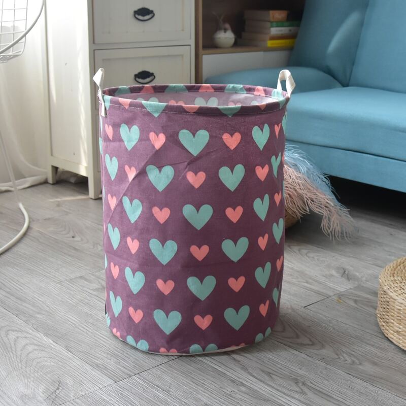 

1pc Heart Print Clothes Storage Basket, Purple