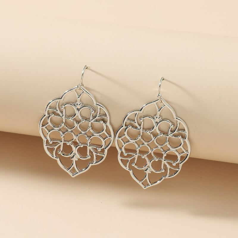 

Hollow Out Round Drop Earrings, Silver