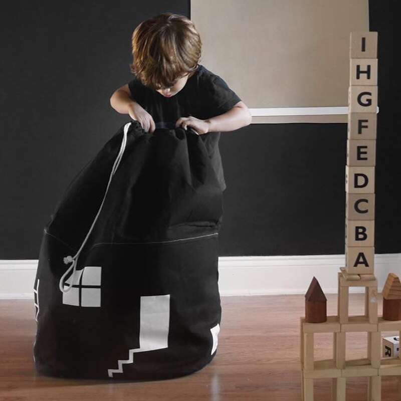 

1pc Drawstring Storage Bag, Black and white