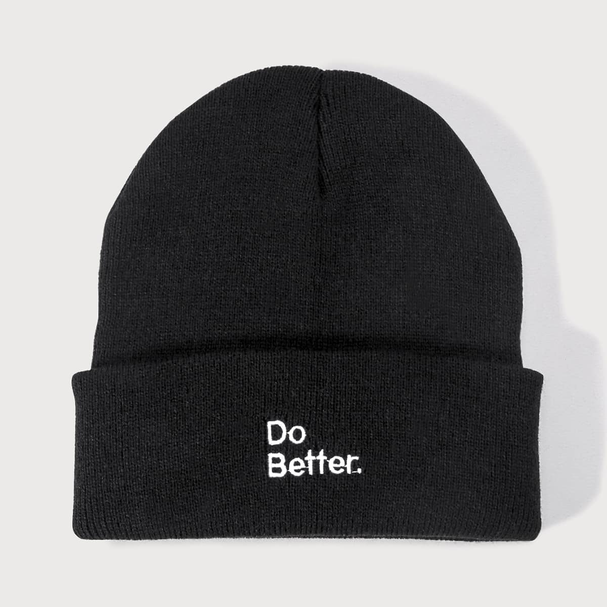 

Letter Embroidery Beanie, Black