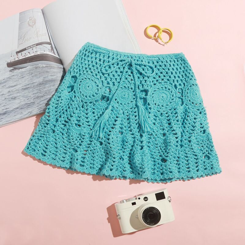 

Tie Front Crochet Bikini Skirt, Blue