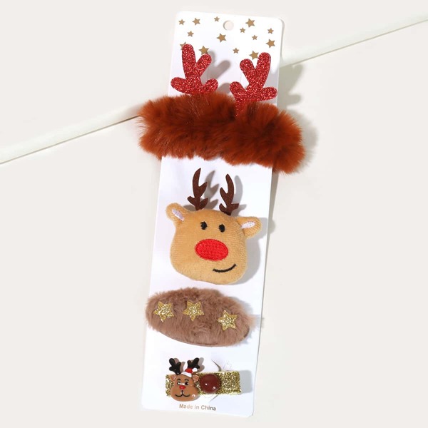 

4pcs Toddler Girls Christmas Deer Decor Hair Clip & Hair Tie, Multicolor