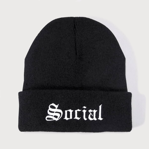 

Letter Embroidery Beanie, Black