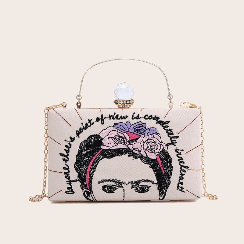 

Figure Embroidered Clutch Bag, Beige