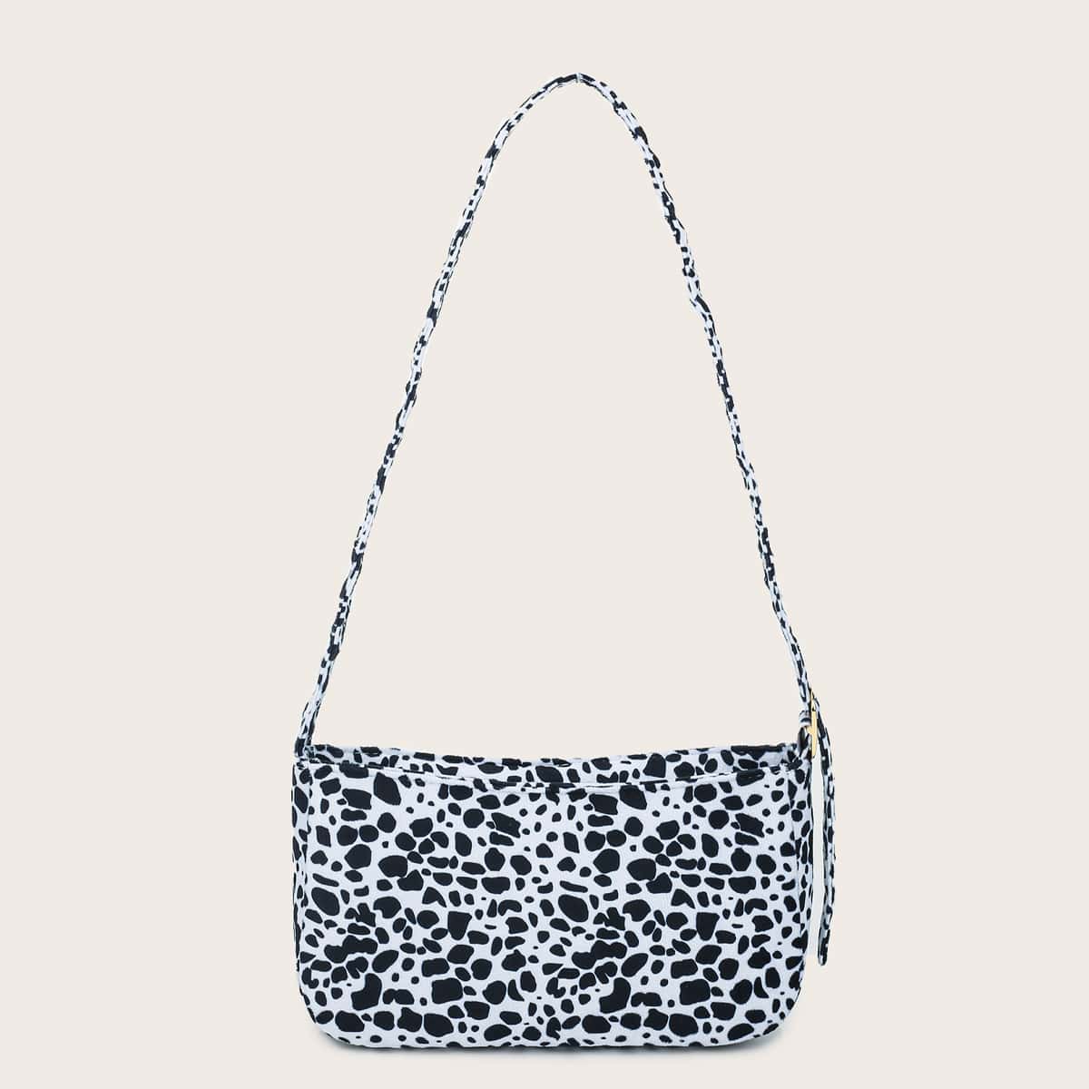 

Dalmatian Print Baguette Bag, Black and white