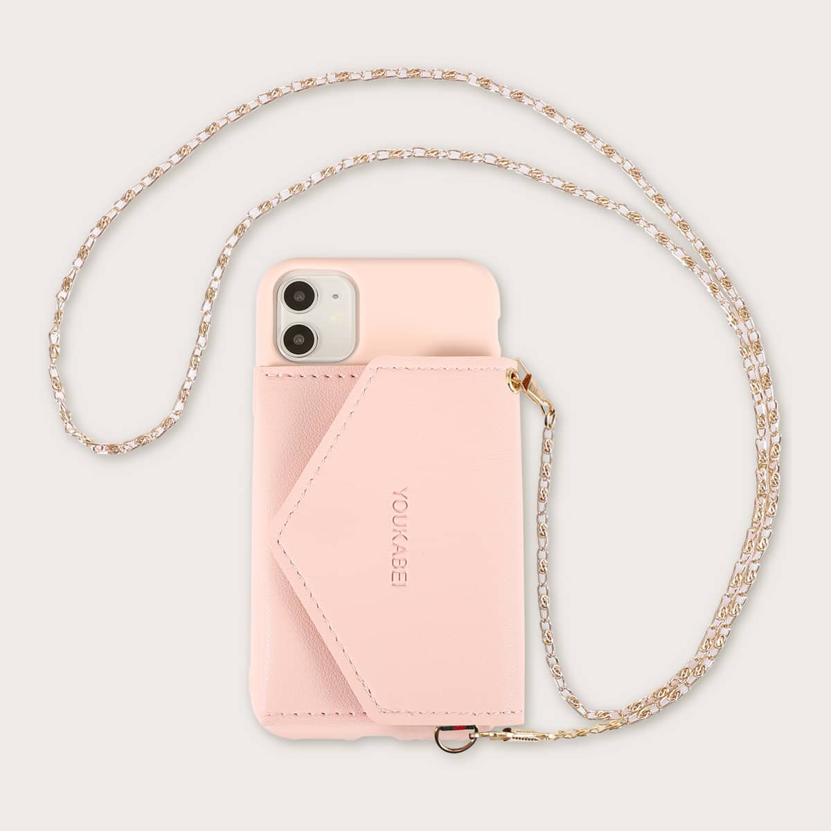 

1pc Chain Detail Wallet iPhone Case, Pink