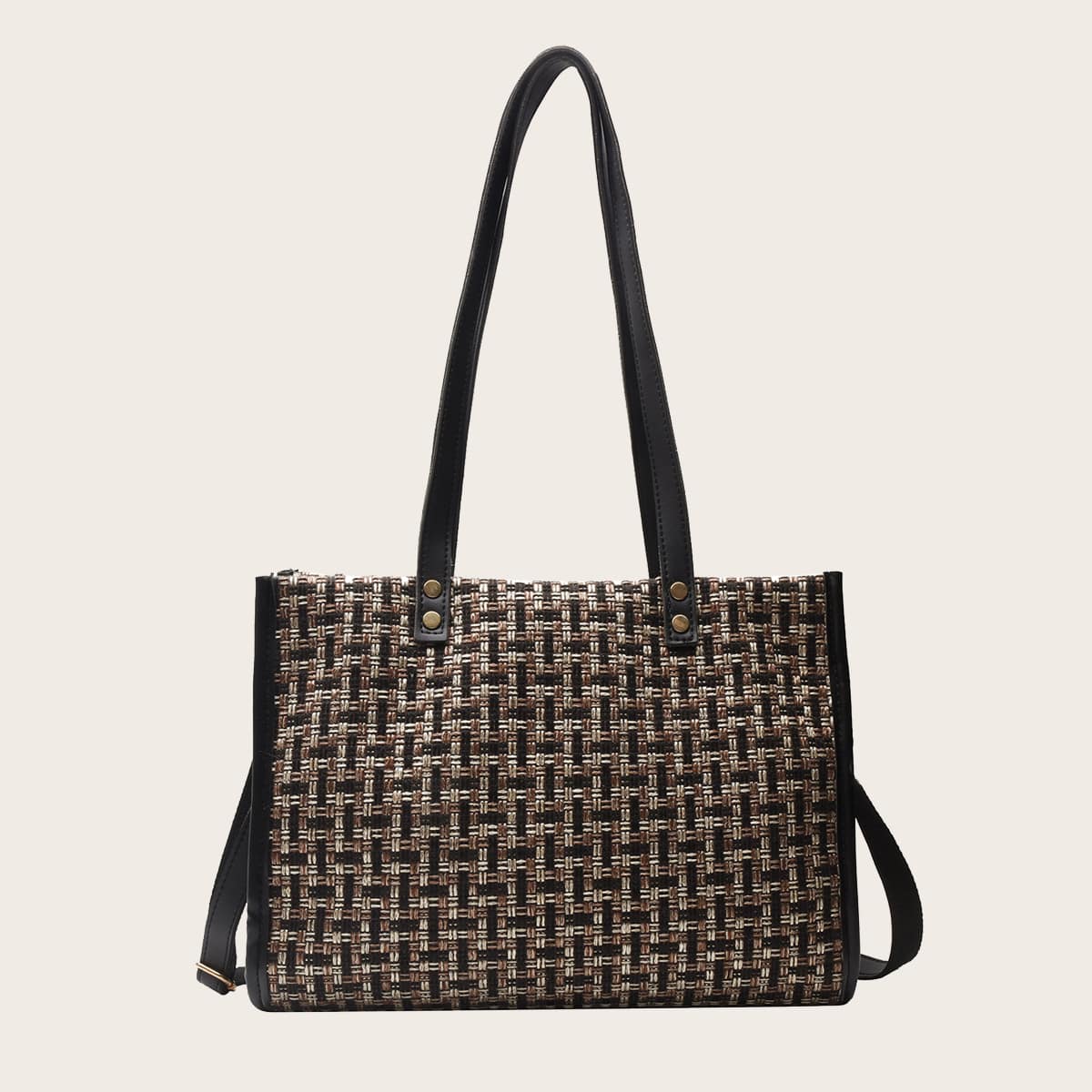 

Studded Decor Braided Tote Bag, Brown