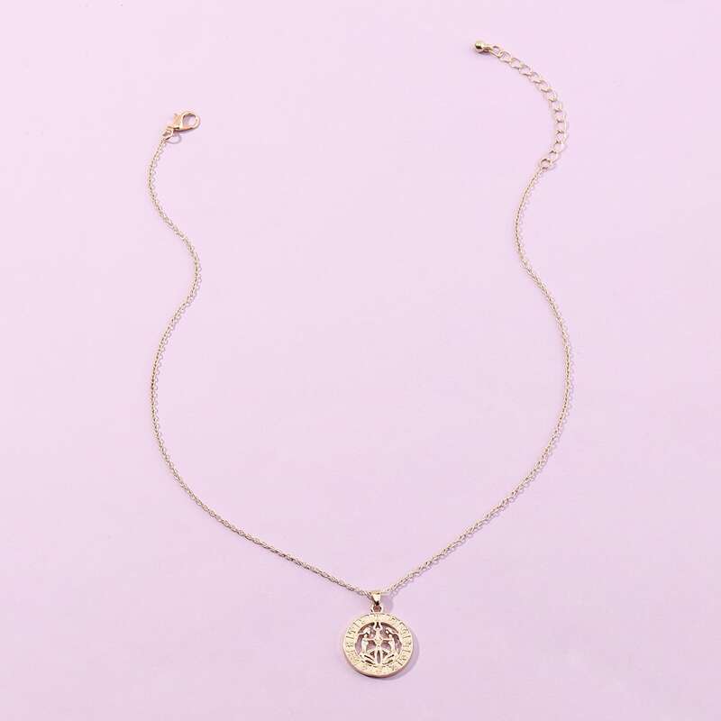 

Constellation Symbol Design Round Charm Necklace, Gold