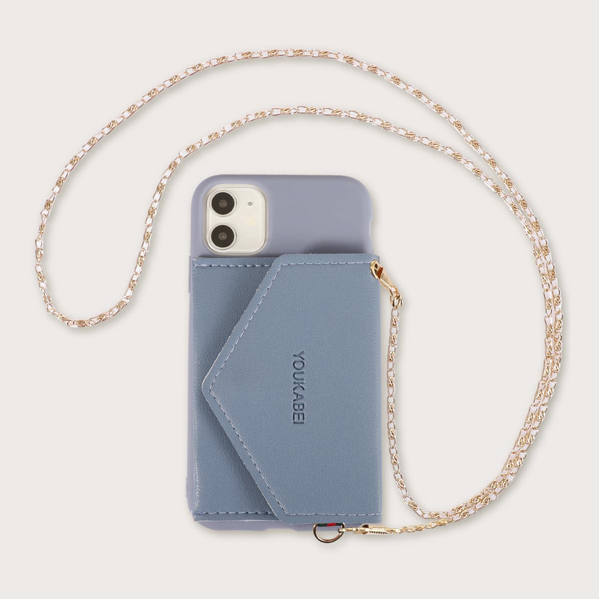 

1pc Chain Detail Wallet iPhone Case, Blue