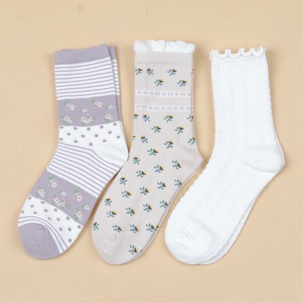 

3pairs Flower Pattern Socks, Multicolor
