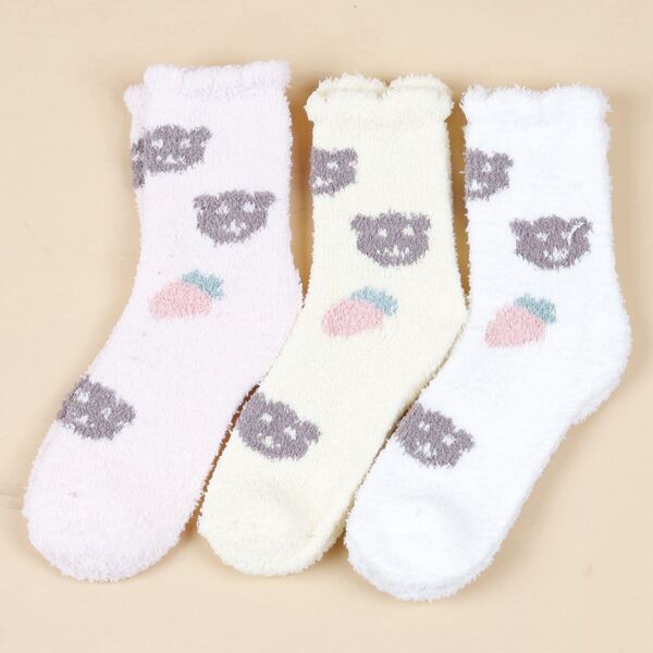 

3pairs Cartoon Graphic Fuzzy Socks, Multicolor