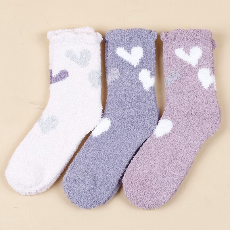 

3pairs Heart Pattern Fuzzy Socks, Multicolor