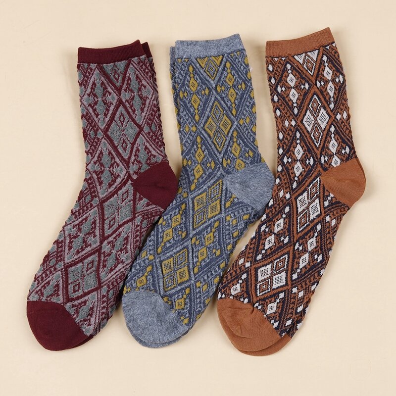 

3pairs Geo Pattern Socks, Multicolor