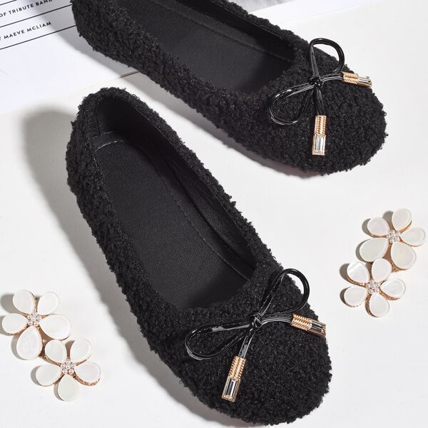 

Toddler Girls Bow Decor Fluffy Flats, Black