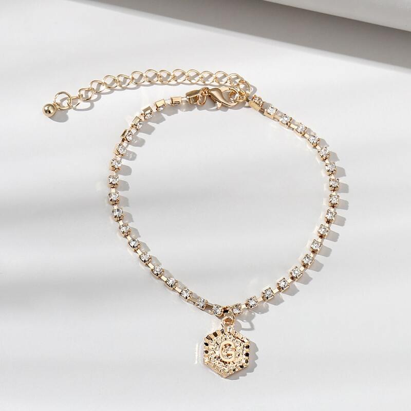 

Rhinestone Decor Geo Charm Anklet, Gold