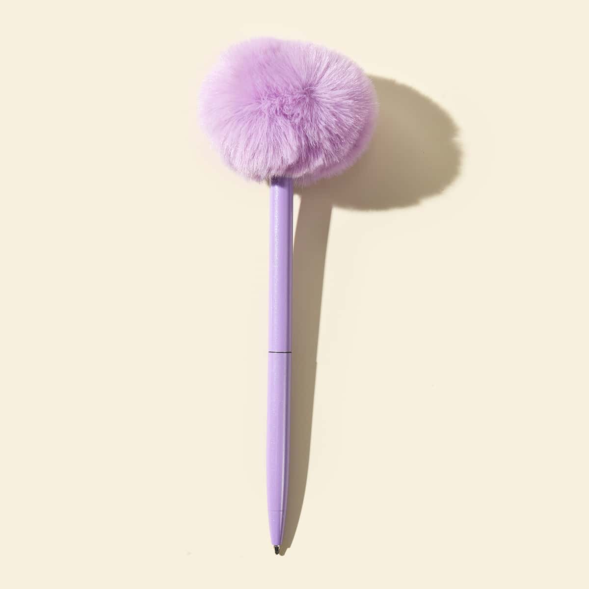 

1pc Pom Pom Detail Ballpoint Pen, Black