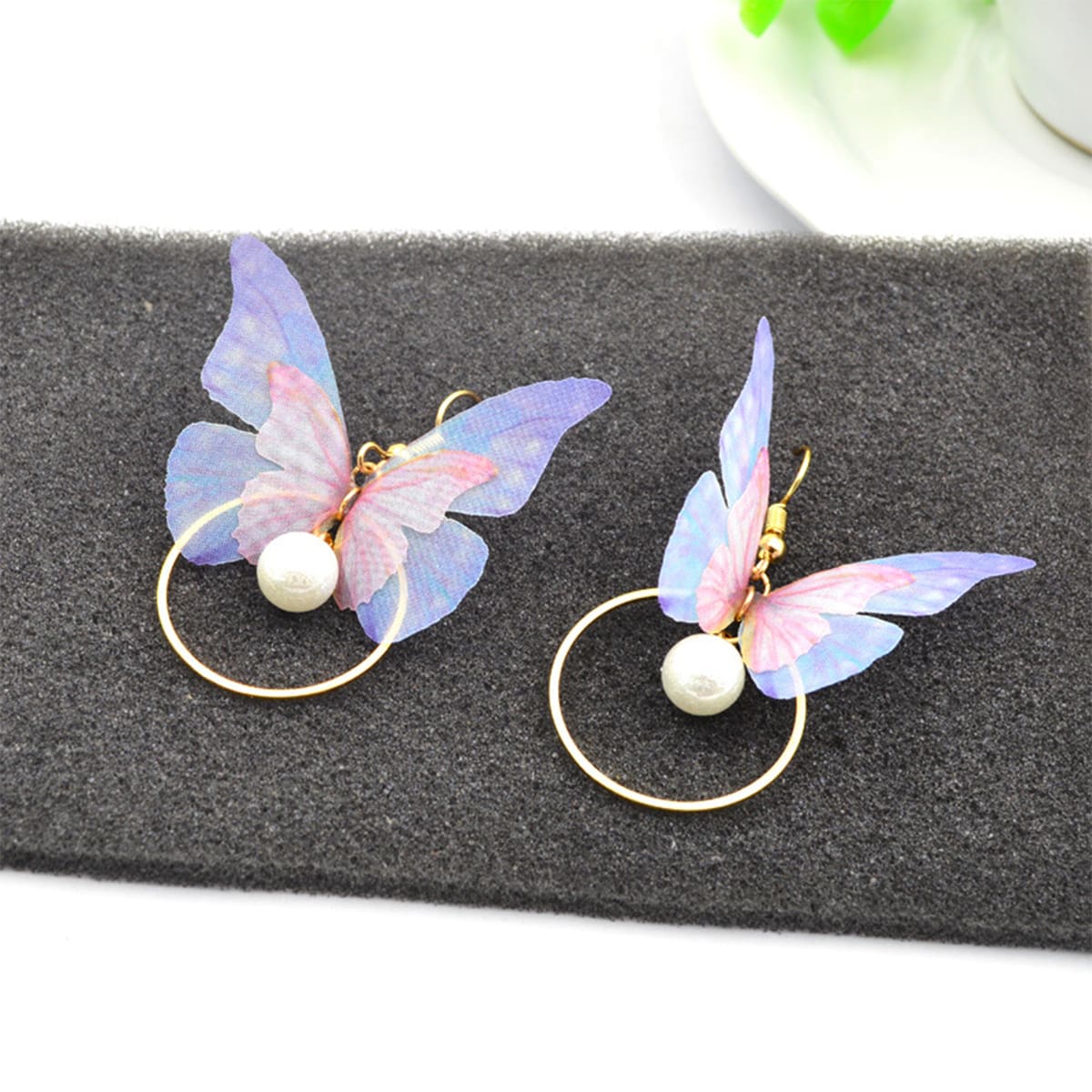 

Butterfly Round Drop Earrings, Multicolor