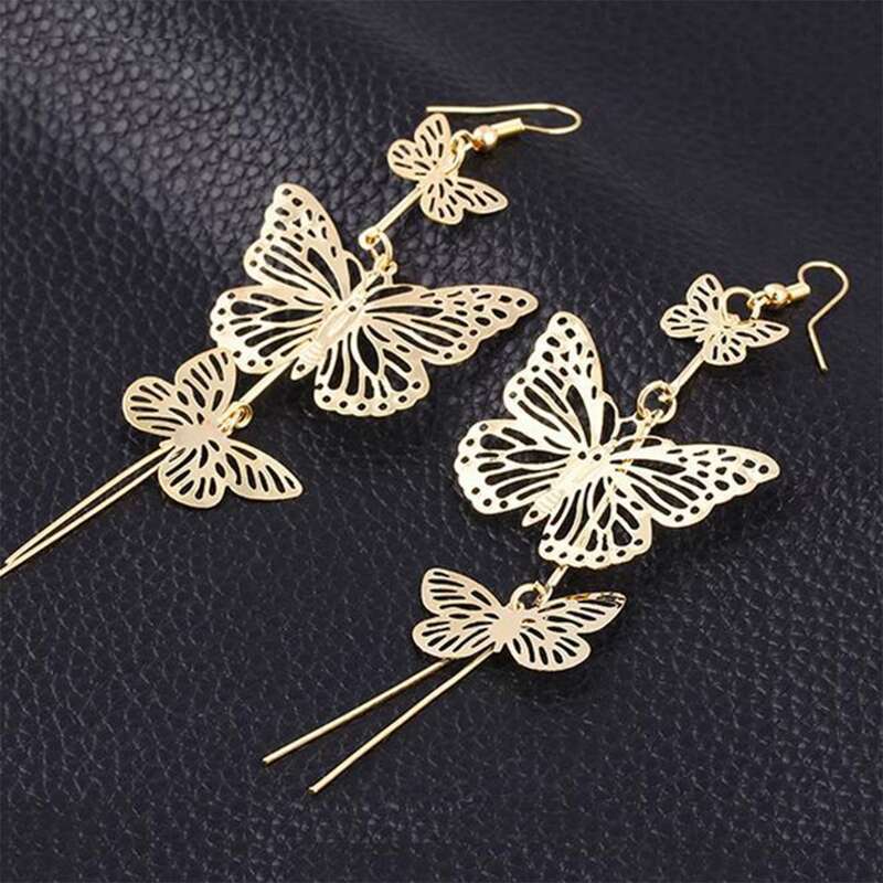 

Hollow Butterfly Drop Earrings, Gold