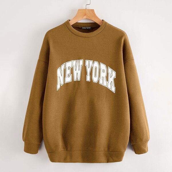 

Drop Shoulder Letter Graphic Sweatshirt, Camel