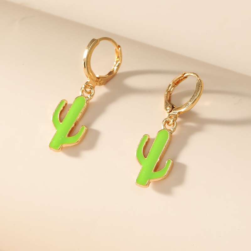 

Cactus Design Hoop Earrings, Green