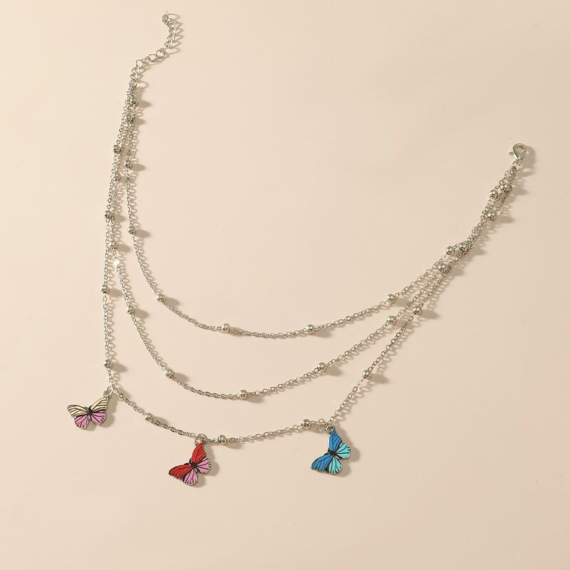 

Butterfly Layered Chain Necklace, Silver