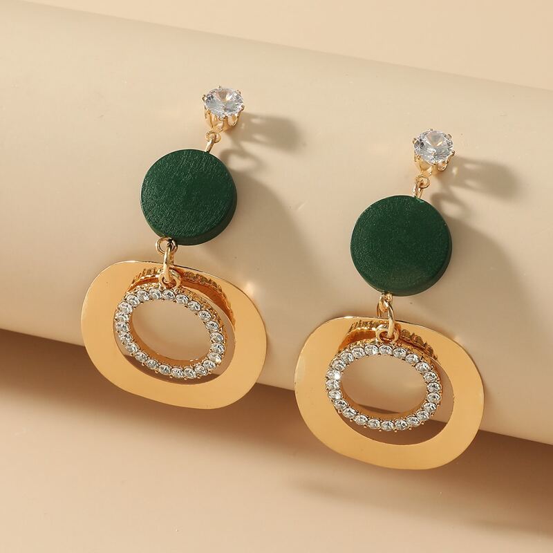 

Rhinestone Decor Round Charm Drop Earrings, Green