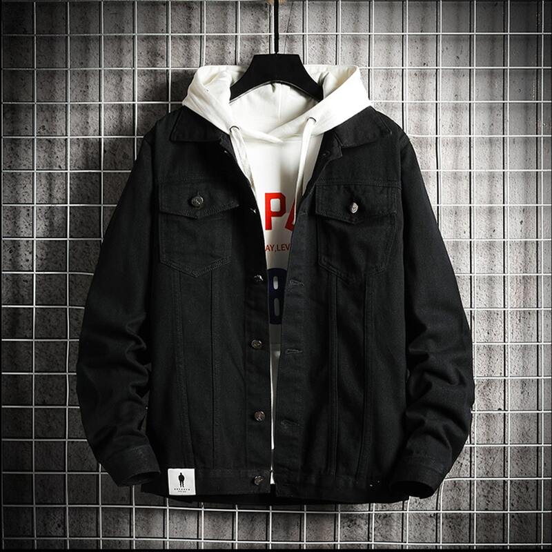 

Guys Button Front Pocket Denim Jacket, Black