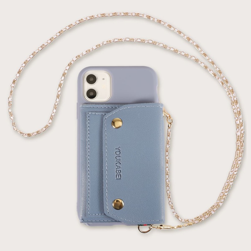 

1pc Chain Detail Wallet iPhone Case, Blue