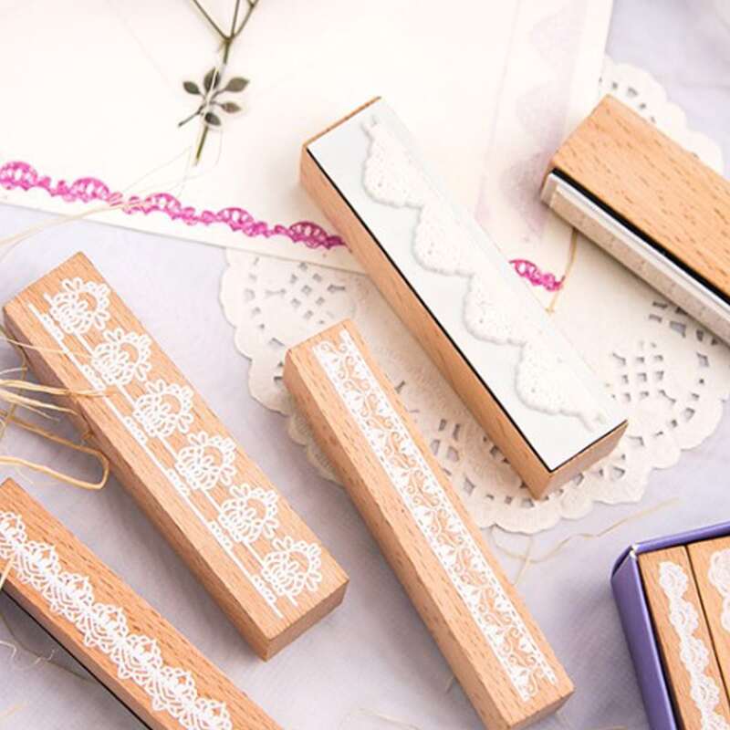 

1pc Random Lace Trim Wooden Stamp, Khaki