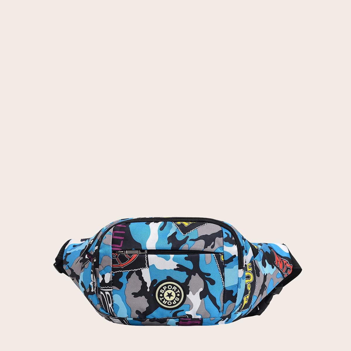 

Camouflage Pattern Fanny Pack, Blue