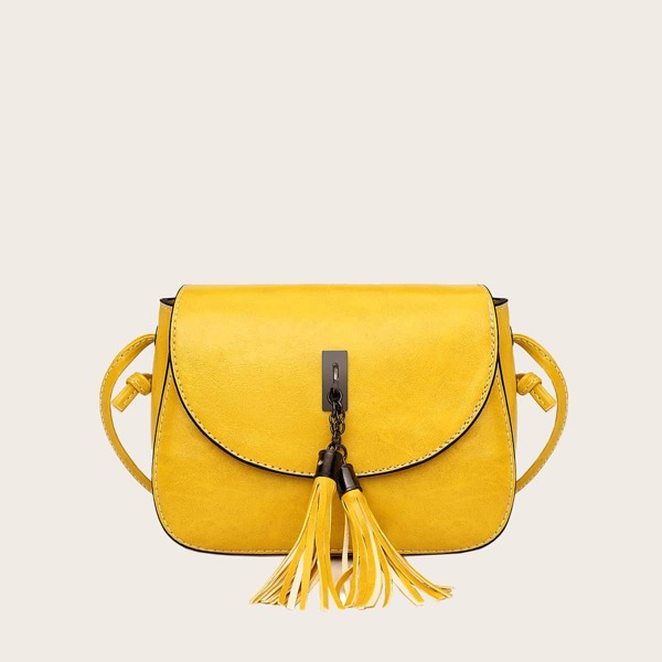 

Tassel Decor Flap Crossbody Bag, Yellow