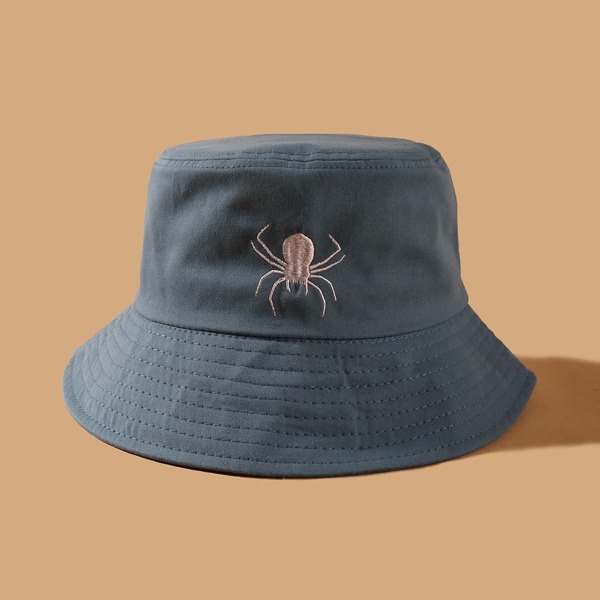 

Spider Embroidered Bucket Hat, Blue