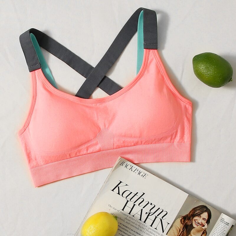 

Crisscross Back Sports Bra, Coral pink