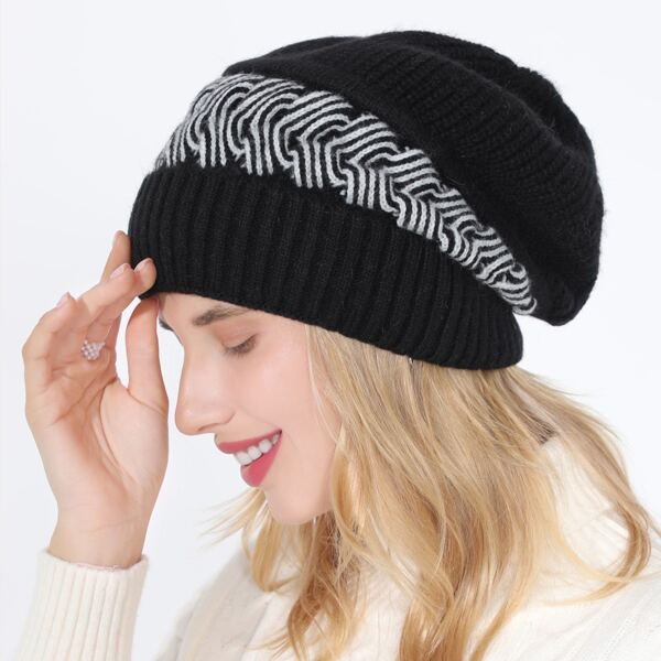 

Two Tone Knit Beanie, Black
